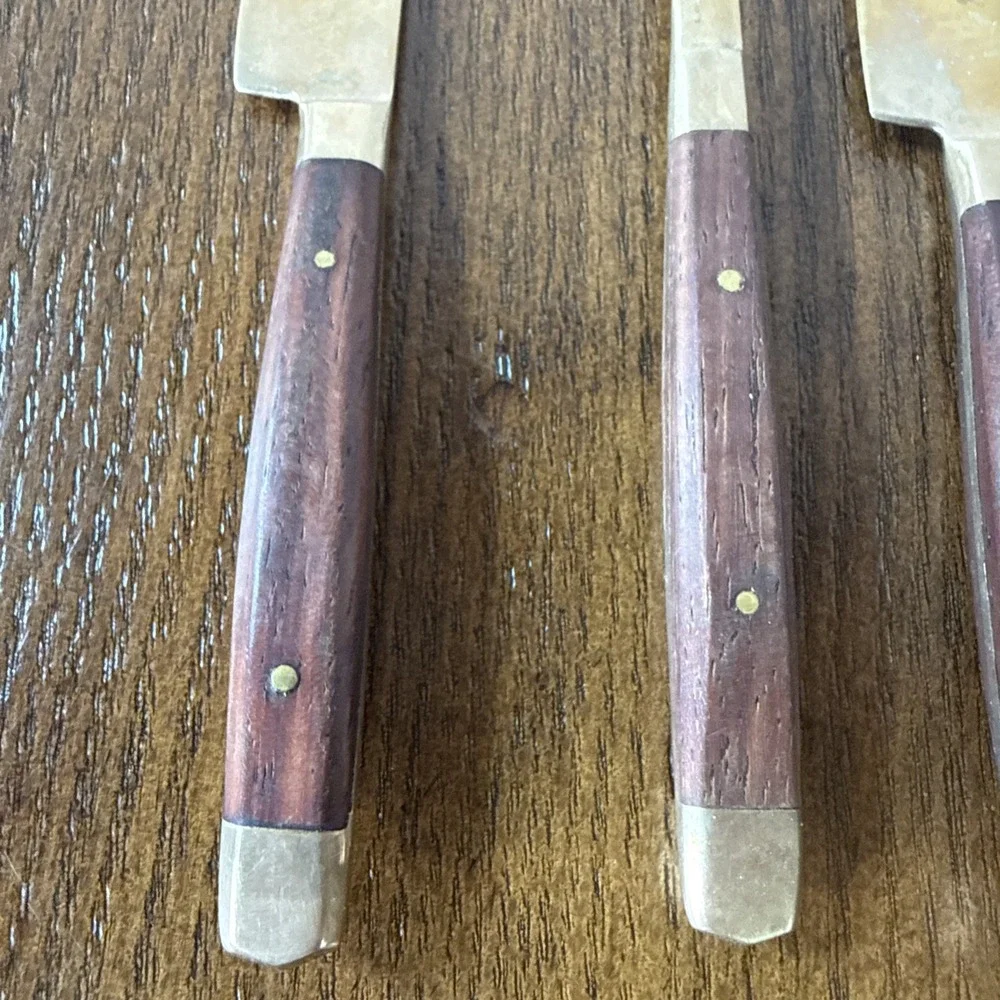 Vintage Wood And Brass Meat & Cheese Fork And Knife Set Charcuterie Board